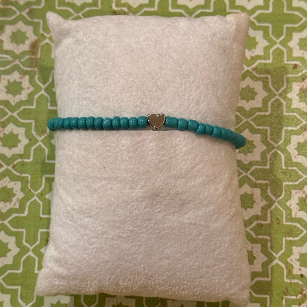 Pastel Heart Beaded Stretch Bracelet Stack – Teal, Pink & White – 4 Piece Set - Picture 5 of 9